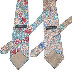 CHRISTIAN DIOR Lot of 2 silk Tie Blue & Pink Abstract Floral Design Old Money